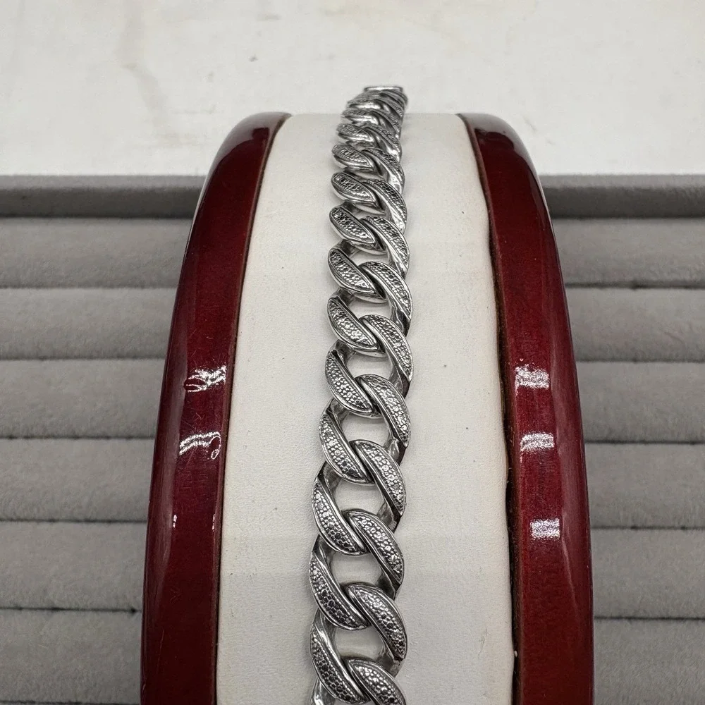 Men's Diamond Cuban Link Bracelet Sterling Silver .925 7